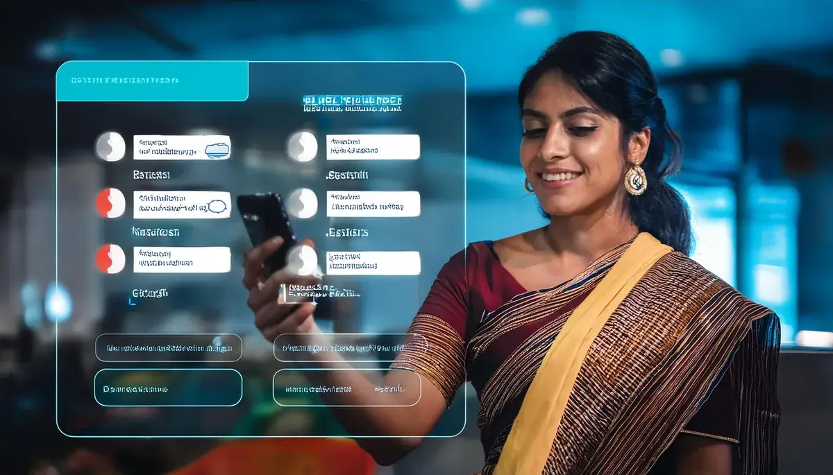 Woman resetting her Skyexchange password on a holographic form
