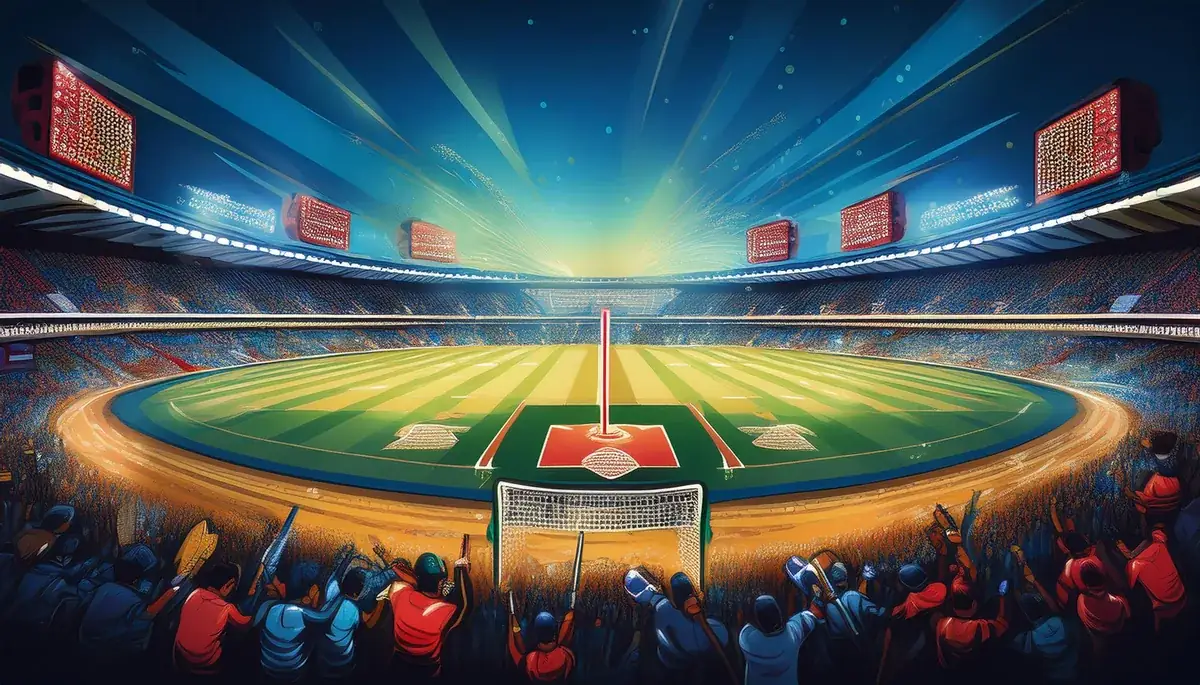 Floodlit cricket stadium at night, the Skyexchange exchange atmosphere