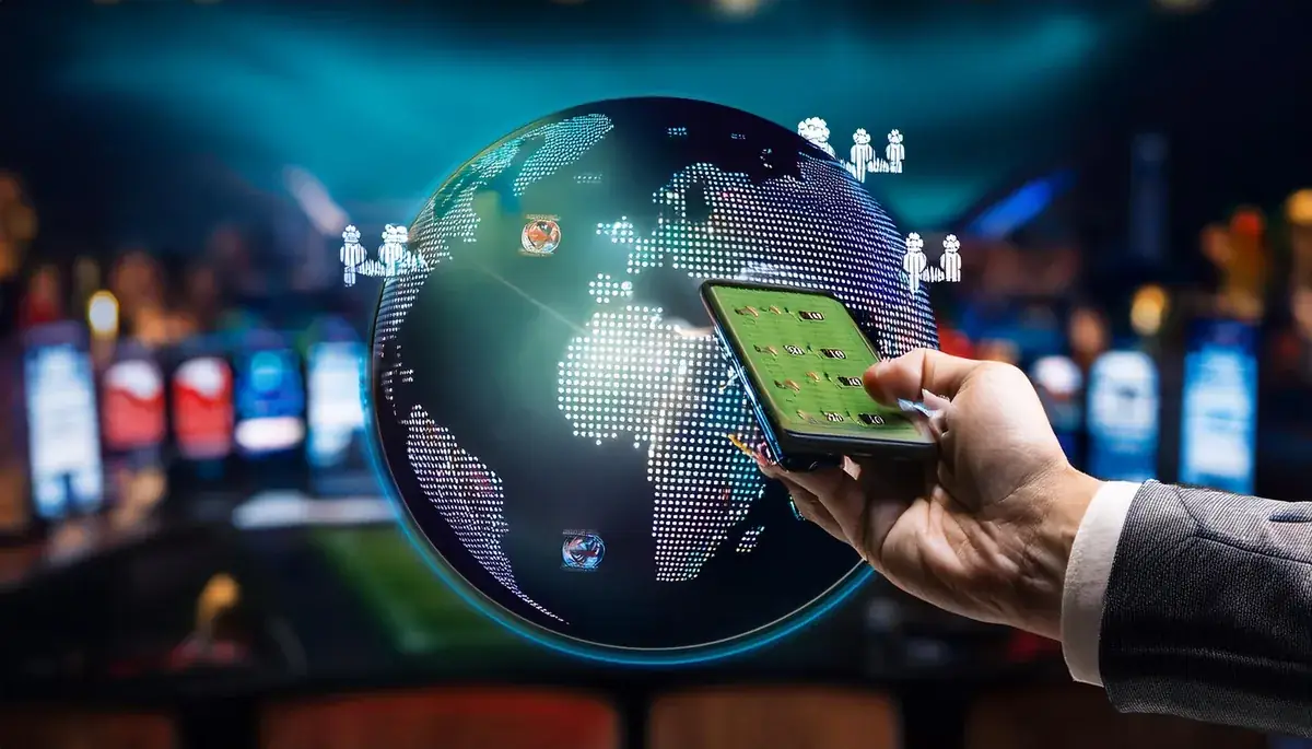 Hand holding a phone beside a digital globe, Skyexchange privacy policy