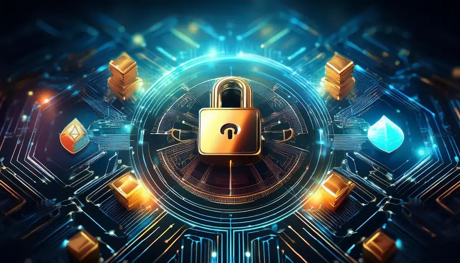 Encrypted padlock on dark blue circuitry guarding Skyexchange admin access