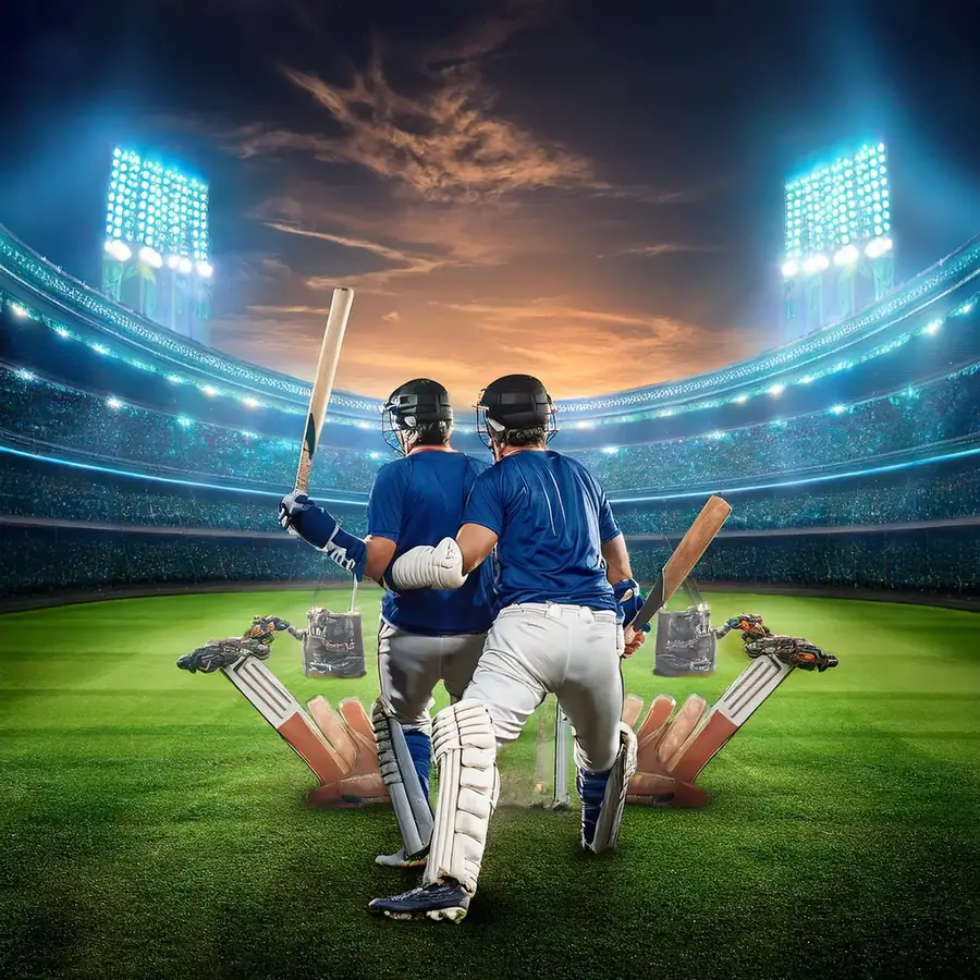 Two cricketers walking out to bat, ready for Skyexchange action