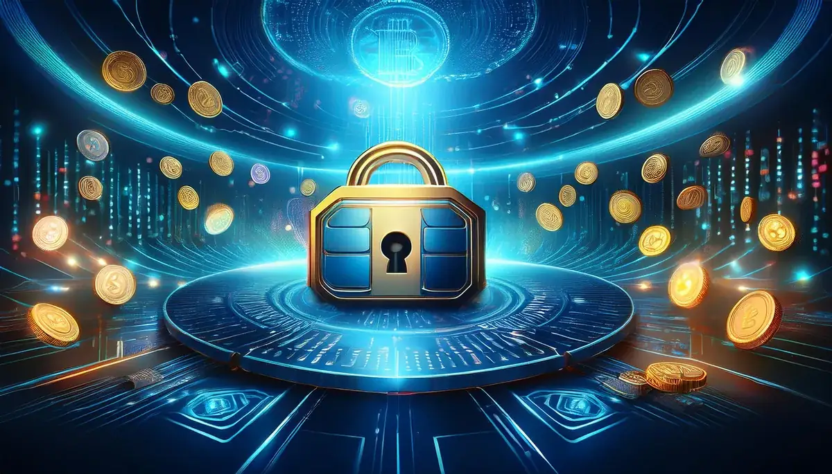 Golden padlock on a blue circuit board for Skyexchange login security