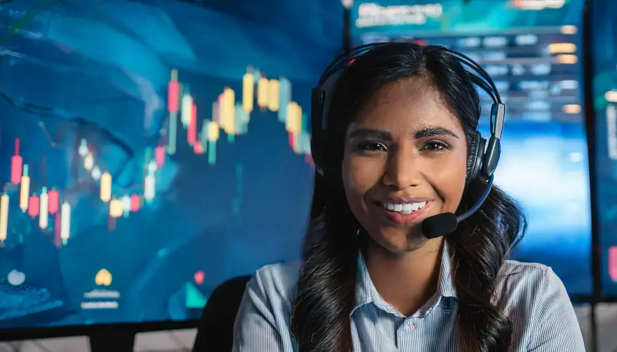 Friendly Skyexchange support executive with headset ready to help